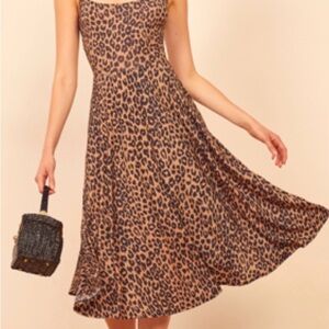 Reformation Rou Leopard-Print Scoop-Neck Midi Dress